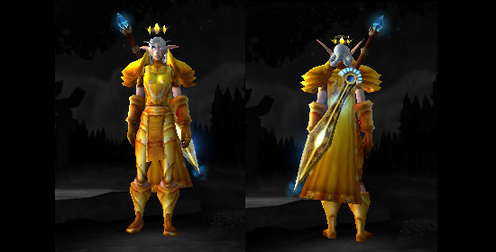 Yellow themed paladin or warrior transmog in World of Warcraft