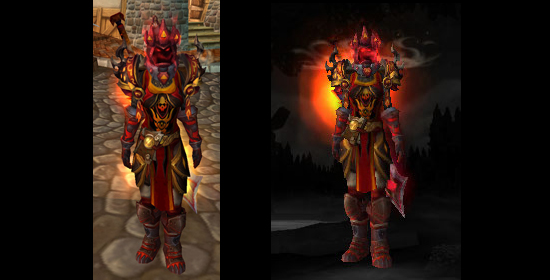 Red, fire Paladin transmog theme in World of Warcraft