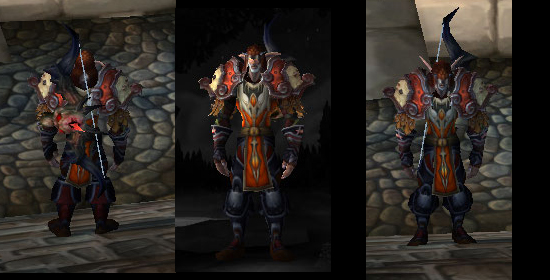 Red themed hunter transmog gear set in World of Warcraft