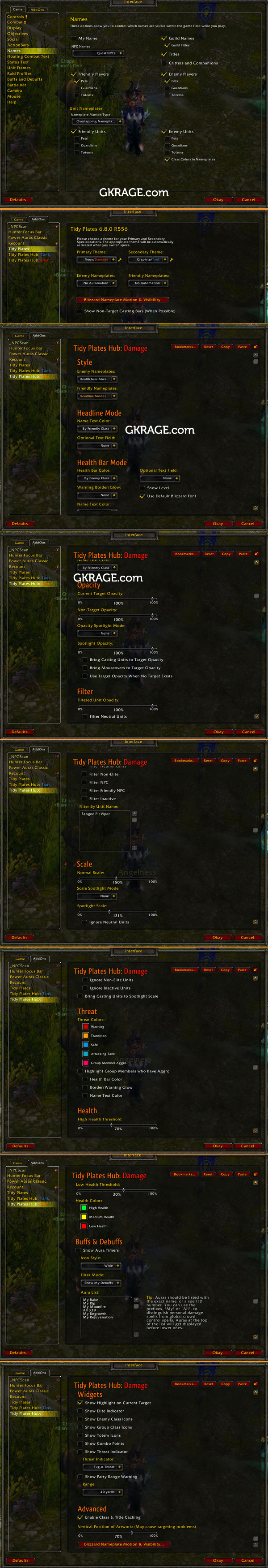 Optimal configuration for the “Tidy Plates” World of Warcraft addon