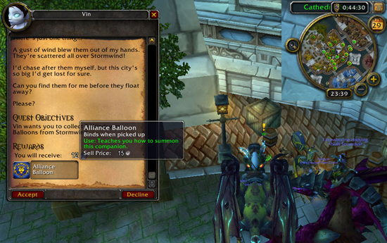 How to obtain the Alliance and Horde balloon quest in World of Warcraft