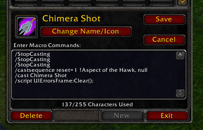 “Chimera Shot” combined with “Aspect of the Hawk” hunter macro