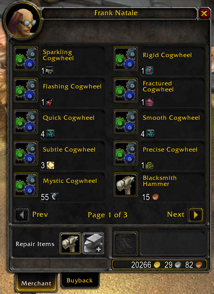 Items that are needed for the “Cogwheel” gems in World of Warcraft